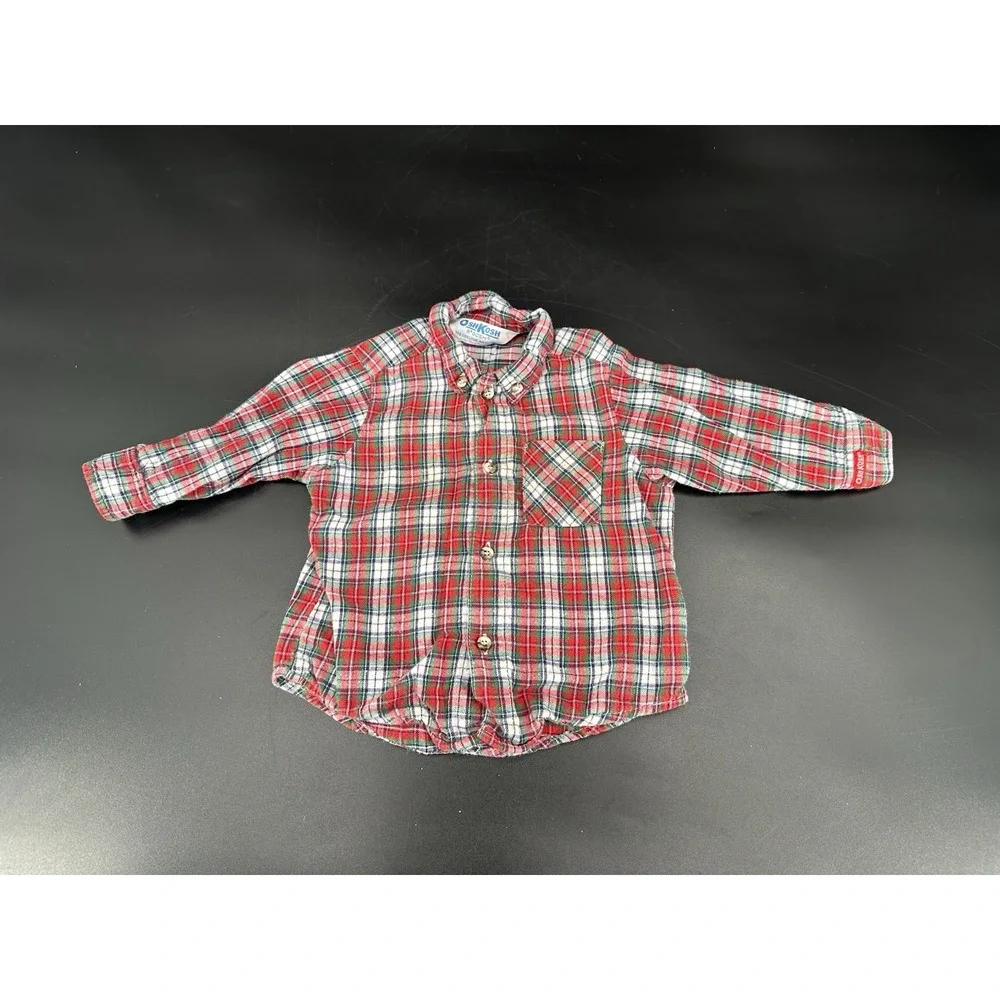 VTG Osh Kosh Bgosh Red Plaid Button Up Shirt‎  Cotton Kids Sz 18 Months